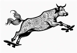 Cow riding skateboard jumping tattoo idea