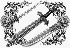 Fantasy sword thin delicate gem tattoo idea