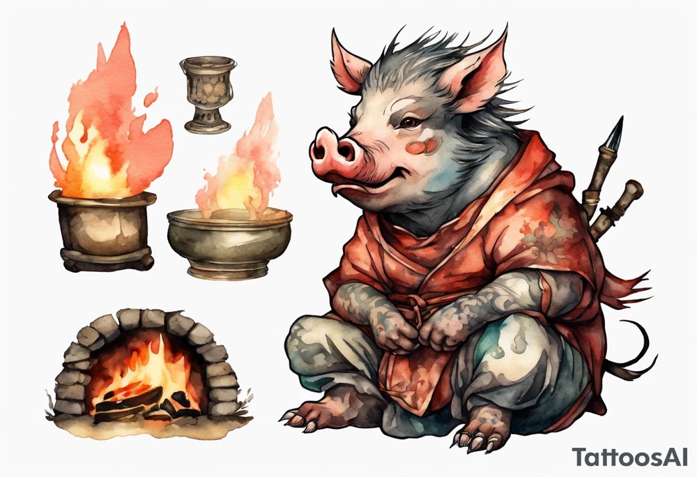 a Medieval boar sitting by the hearth tattoo idea