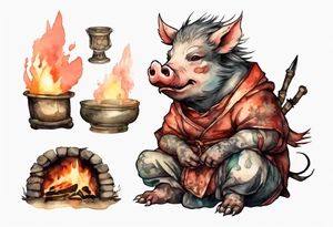 a Medieval boar sitting by the hearth tattoo idea