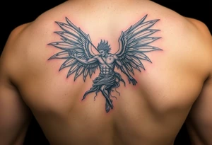 Fall of lucifer (Pride) painting into a sleeve with art from Greek mythology tattoo idea