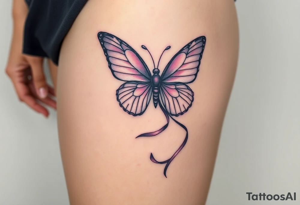 ethereal butterfly with flowing silk ribbons in moonlight tattoo idea