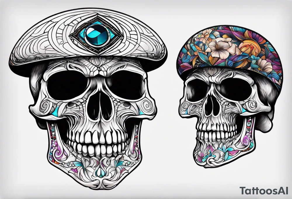 Third eye mushroom skull tattoo idea
