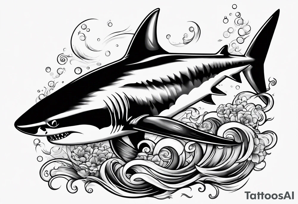 Shark swimming with fish tattoo idea
