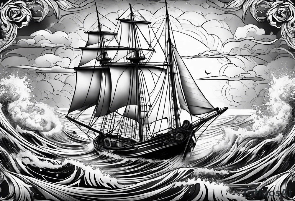 A small sailing boat in a storm leaning over tattoo idea
