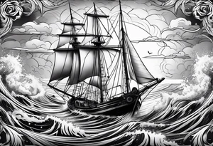 A small sailing boat in a storm leaning over tattoo idea