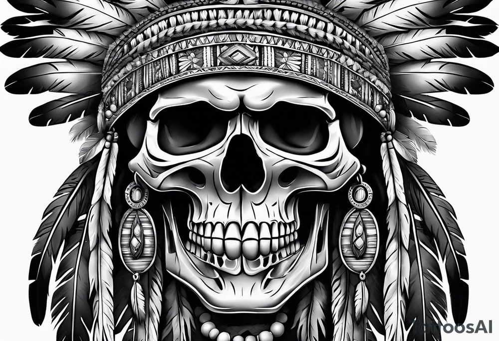 Native American warn chief skull with bonnet tattoo idea