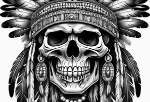 Native American warn chief skull with bonnet tattoo idea