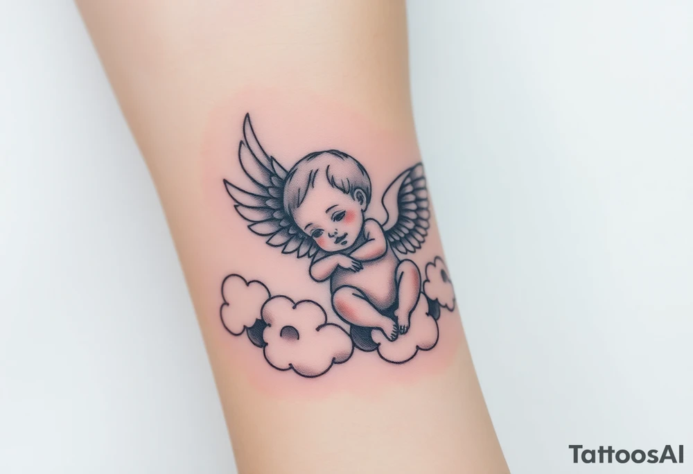 Winged baby, clouds tattoo idea