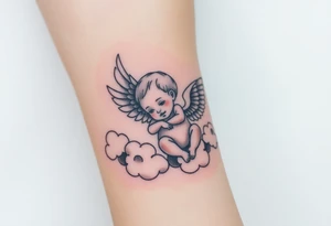Winged baby, clouds tattoo idea