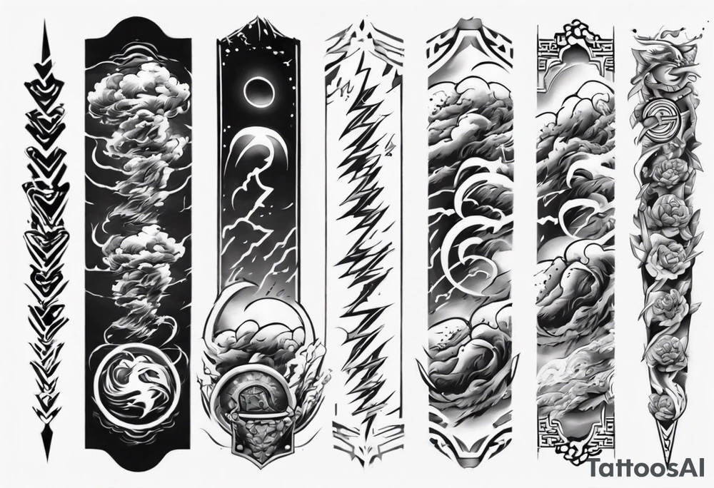 forearm sleeve thunder pattern tattoo idea