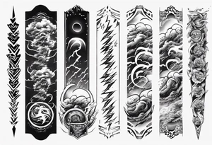 forearm sleeve thunder pattern tattoo idea