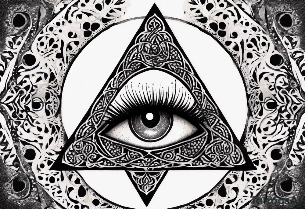 Triquetra tattoo with an eye dripping blood in the center of the pattern. tattoo idea