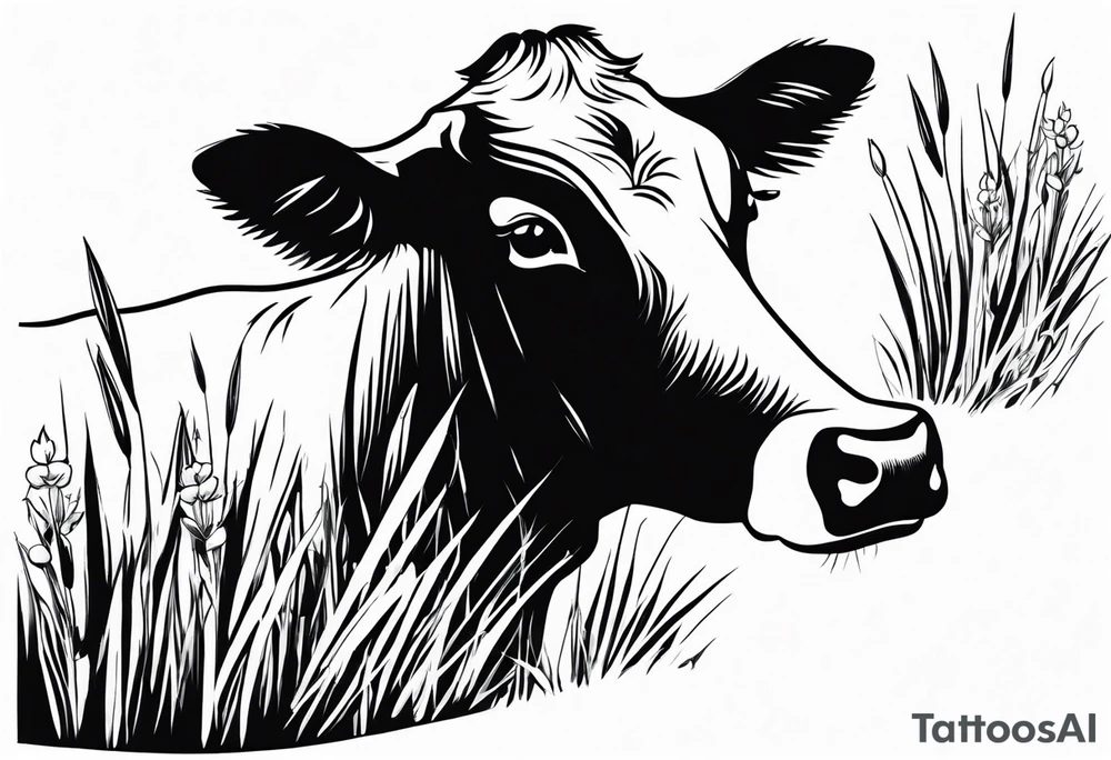 COW EATING GRASS tattoo idea