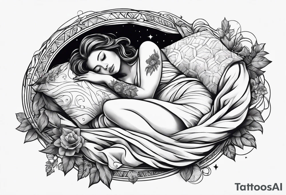 full body girl sleeping in blanket tattoo idea