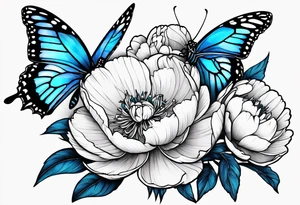 Peony with blue monarch butterflies tattoo idea