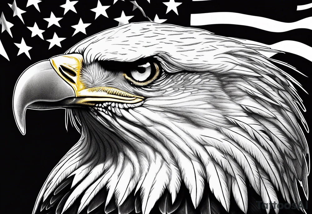 Bald eagle head and American flag tattoo idea