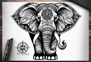 Feminine compass, elephant holding it tattoo idea
