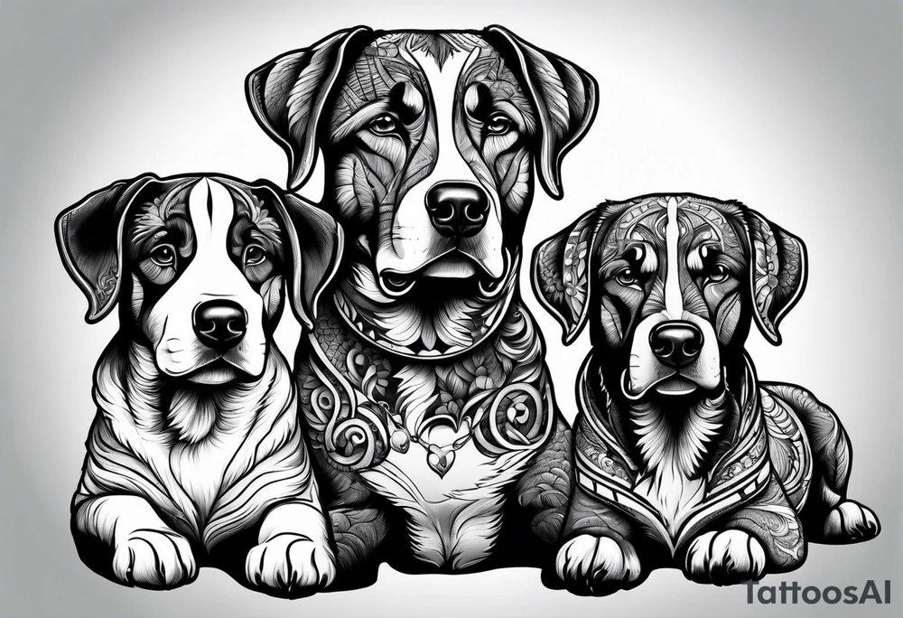 Dog with three heads tattoo idea