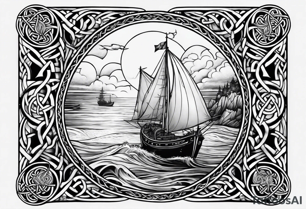 Celtic nautical scene, forearm, half sleeve tattoo idea