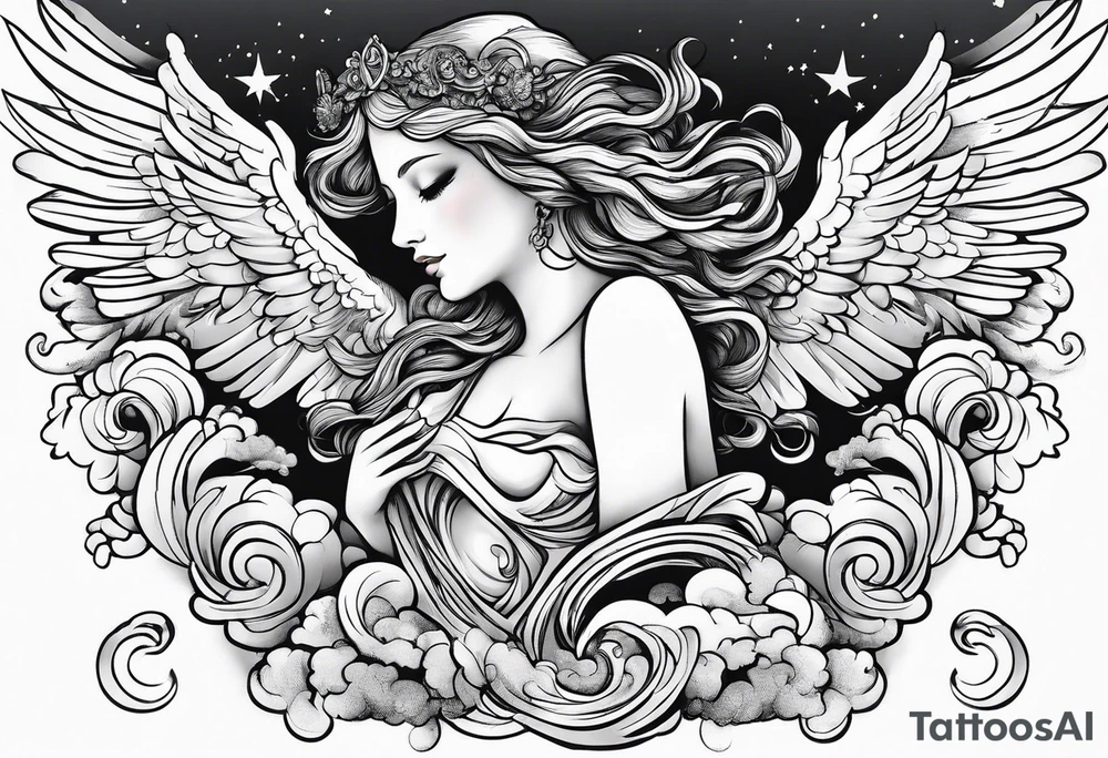 small angels with clouds in the background tattoo idea