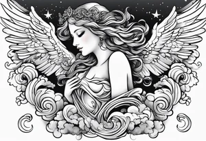 small angels with clouds in the background tattoo idea