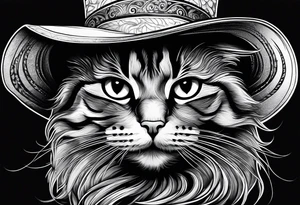 cat with a large hat funny tattoo idea