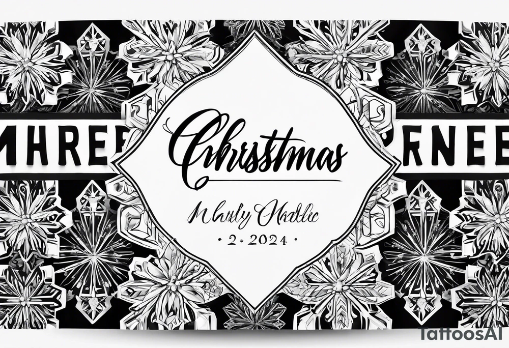 Christmas 2024 personalized name banner on a 20 oz tumbler minimalist snowflake motif tattoo idea