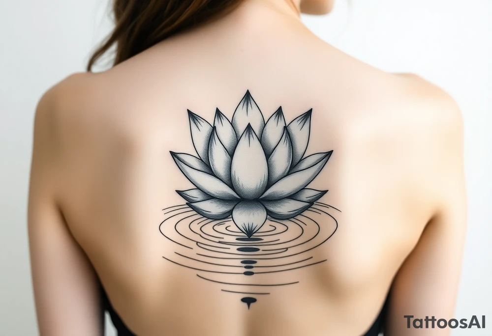 serene lotus flower emerging from sacred waters with ripples tattoo idea