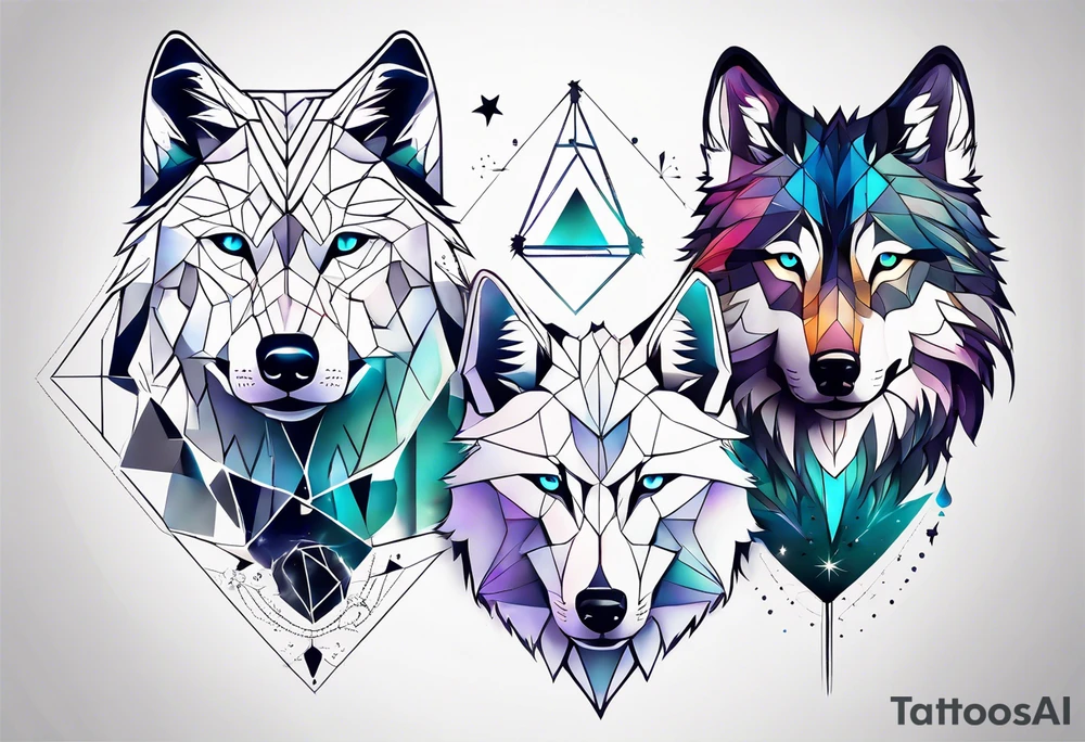 Constellation, two animal wolf, géométric tattoo idea