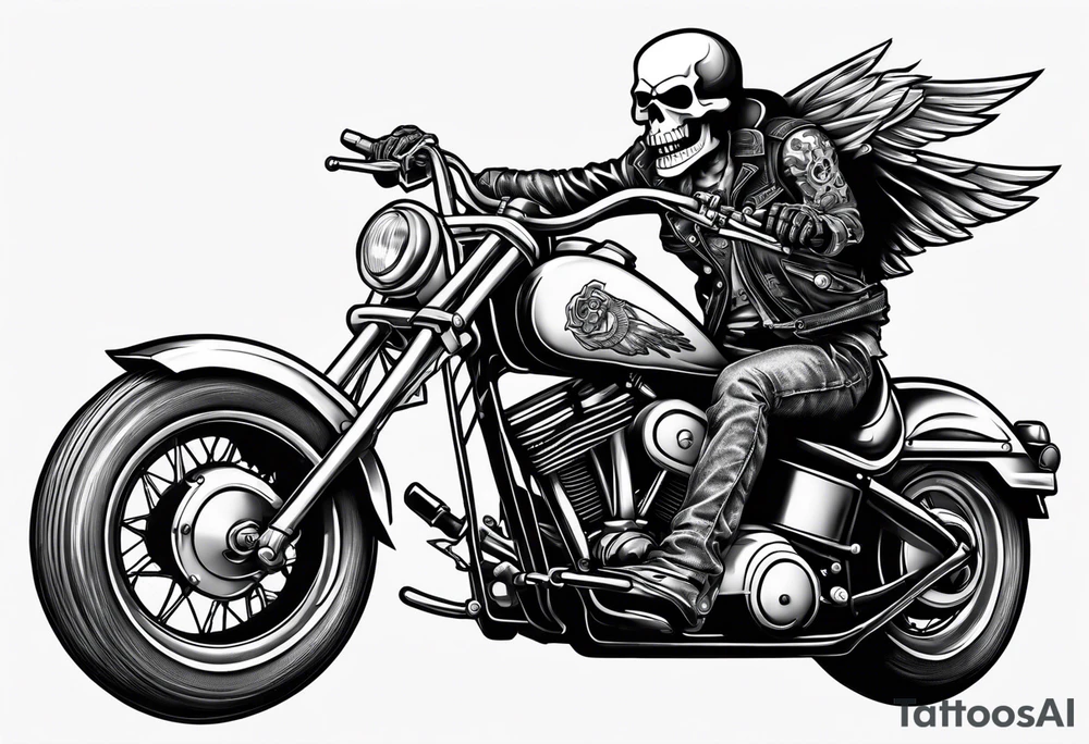 A skeleton riding a Harley motorbike also throwing a bomb tattoo idea