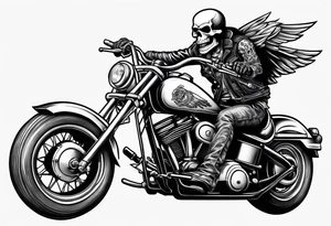 A skeleton riding a Harley motorbike also throwing a bomb tattoo idea