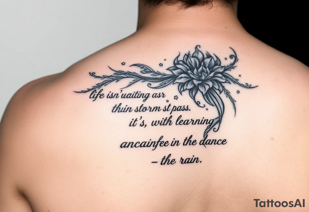 Create a tattoo around “life isn’t about waiting for the storm to pass. It’s about learning to dance in the rain” tattoo idea