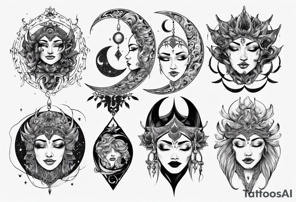 crescent moon with face tattoo idea