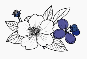 wildlower tattoo with 2 violets as the focal point.  1 small blueberry and 1 small raspberry tattoo idea