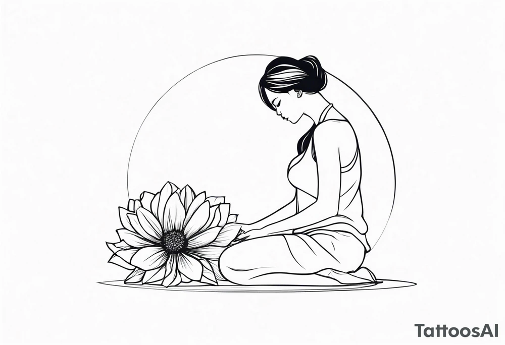 silhouette of girl with blooming flower as her head kneeling tattoo idea