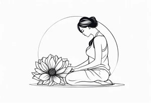 silhouette of girl with blooming flower as her head kneeling tattoo idea