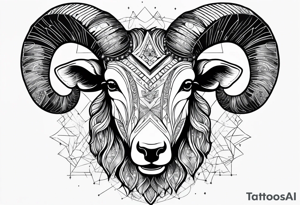 Aries geometric ram with constellation tattoo idea