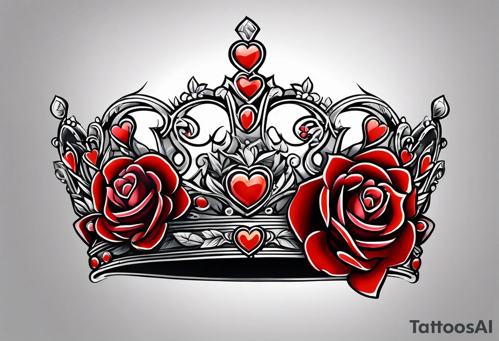 the red rose queen's crown with a heart tattoo idea