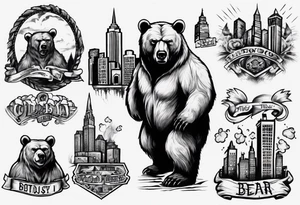 Serious bear coming up behind a city tattoo idea