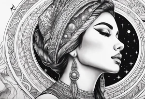 Close up of a beautiful goddess creating the universe tattoo idea