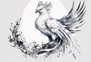 a white phoenix wearing steel crown around its head tattoo idea