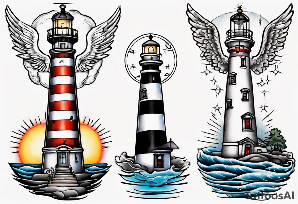 tattoo of a light house shining its light on an angel tattoo idea