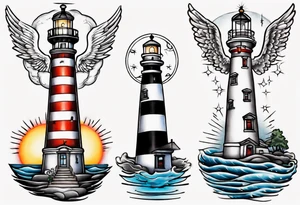 tattoo of a light house shining its light on an angel tattoo idea