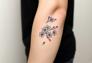 delicate cherry blossoms swirling in spring breeze with petals tattoo idea