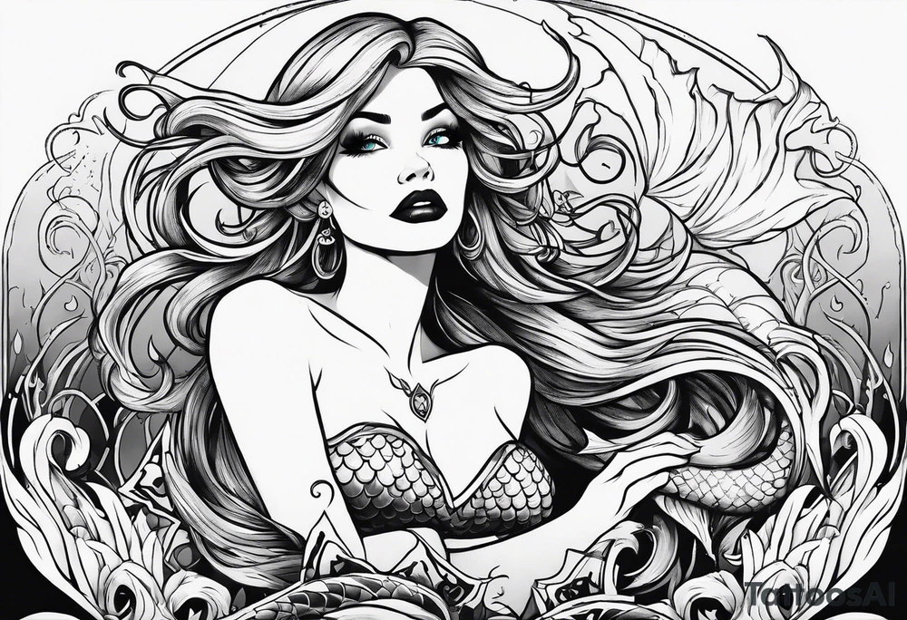 Creepy evil mermaid tattoo idea