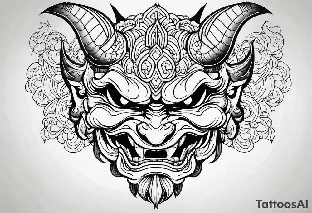 oni mask, dark, japanese tattoo idea