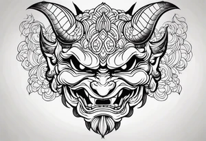 oni mask, dark, japanese tattoo idea