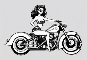 Skeleton pinup doll driving a motorcycle tattoo idea