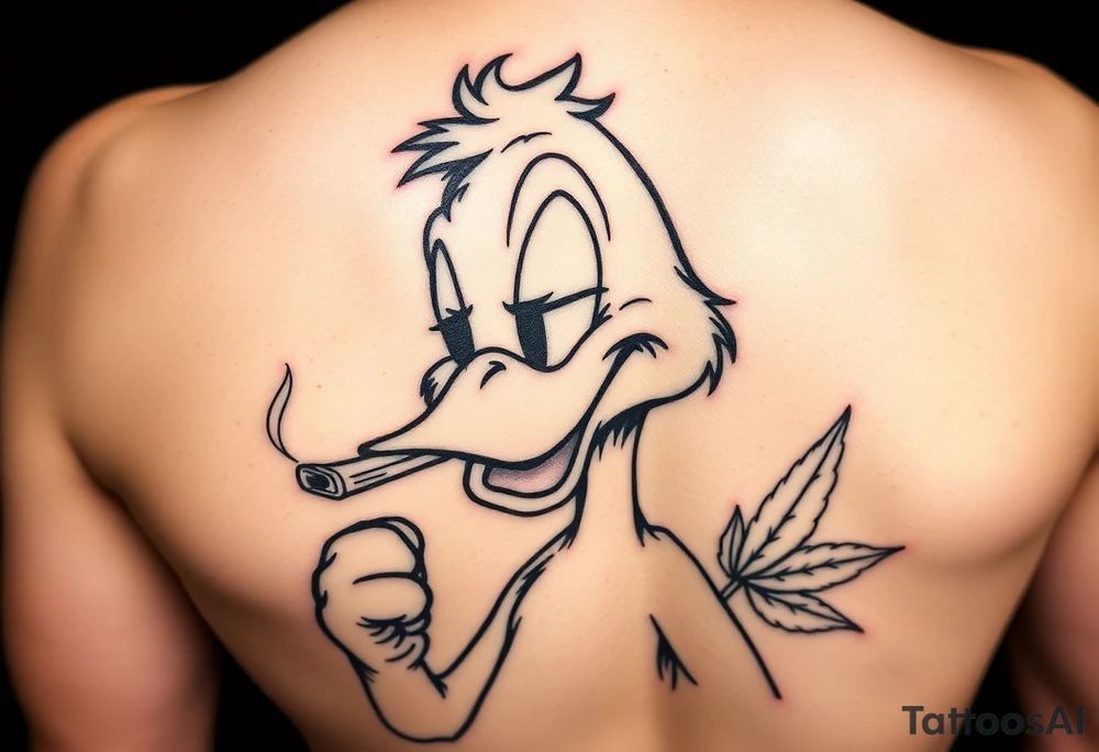 Older Daffy duck smoking a blunt of marijuana tattoo idea